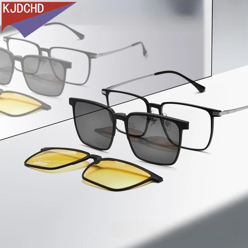 

KJDCHD Fashion Design Eyeglasses Vintage Square Polarized Magnet Eyewear Large Size Prescription Glasses Frame for Men T93009Y