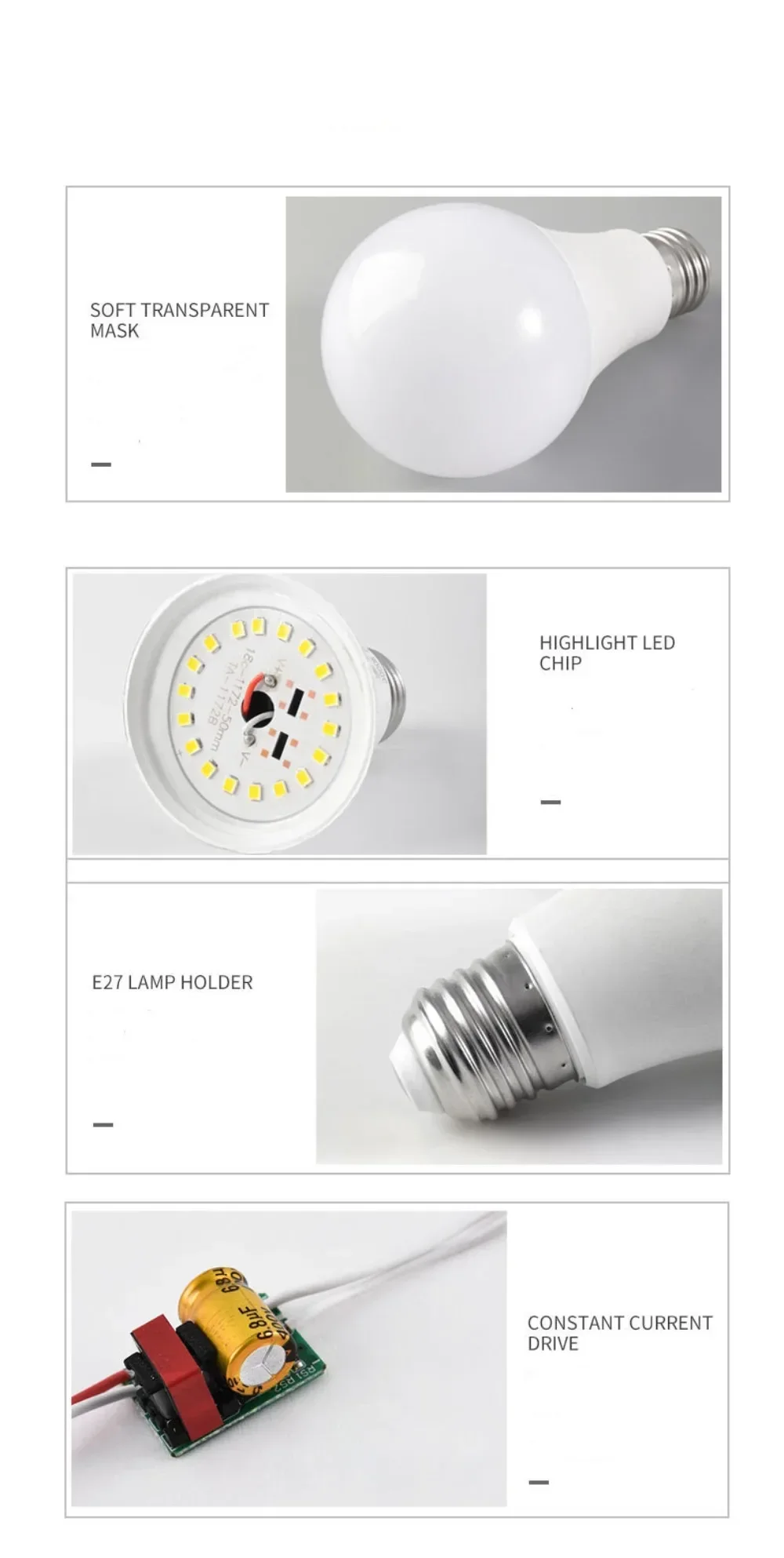 제조업체 실내 조명 하우징, E27 LED 전구 램프, 헤드라이트, 중국 전구, 7W, 12W