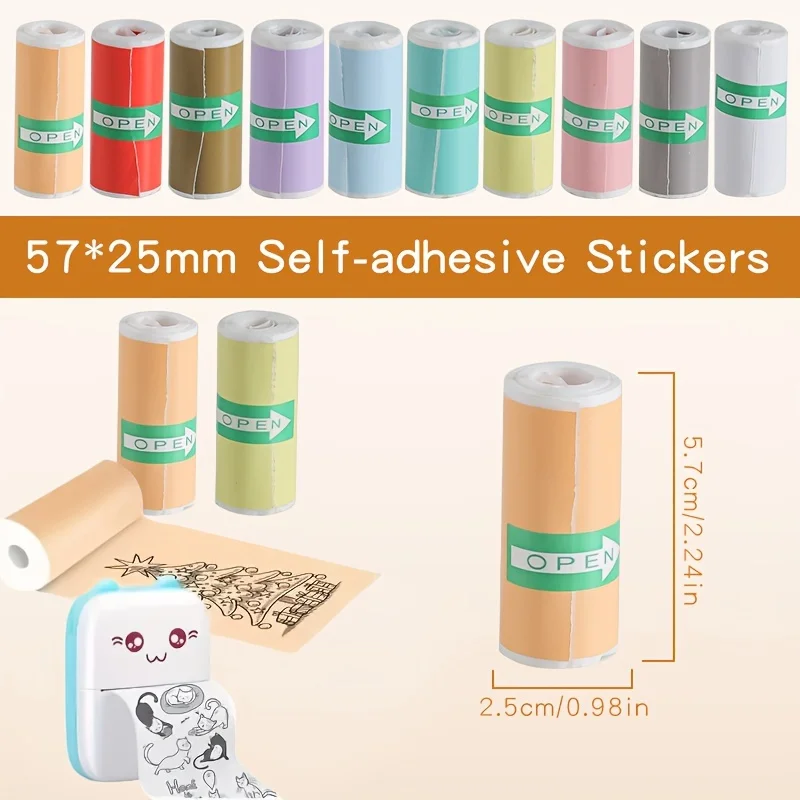 

10/20 Rolls White & Color Self-Adhesive Thermal Paper - Bulk Refills for Pocket/Mini Printers, Labels/Photos/Notes, Residue-Free