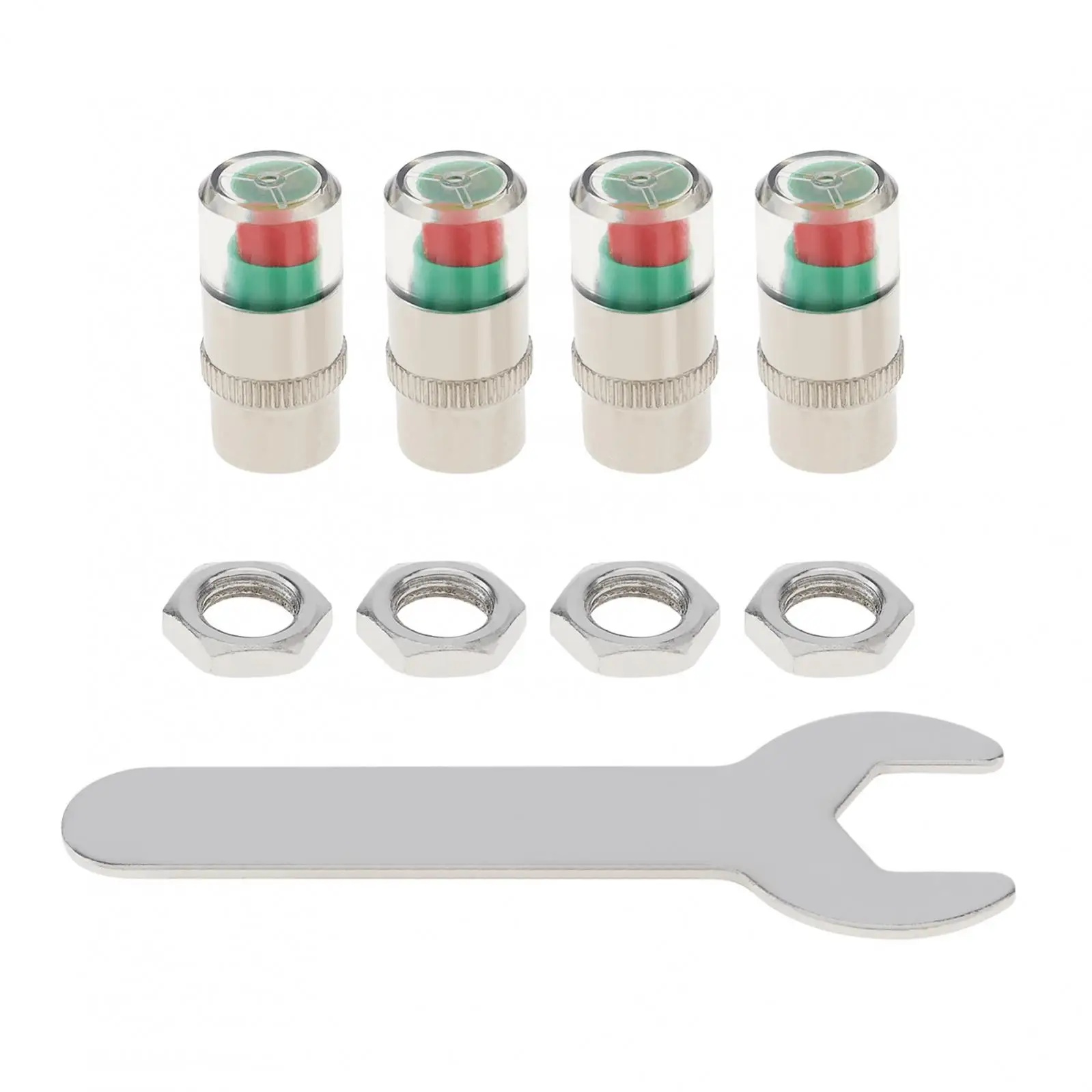 9pcs 2.4Bar / 36Psi Visual Tire Pressure Detection Warning Tire Caps with Pressure Gauge for Automobile Tire with Nut