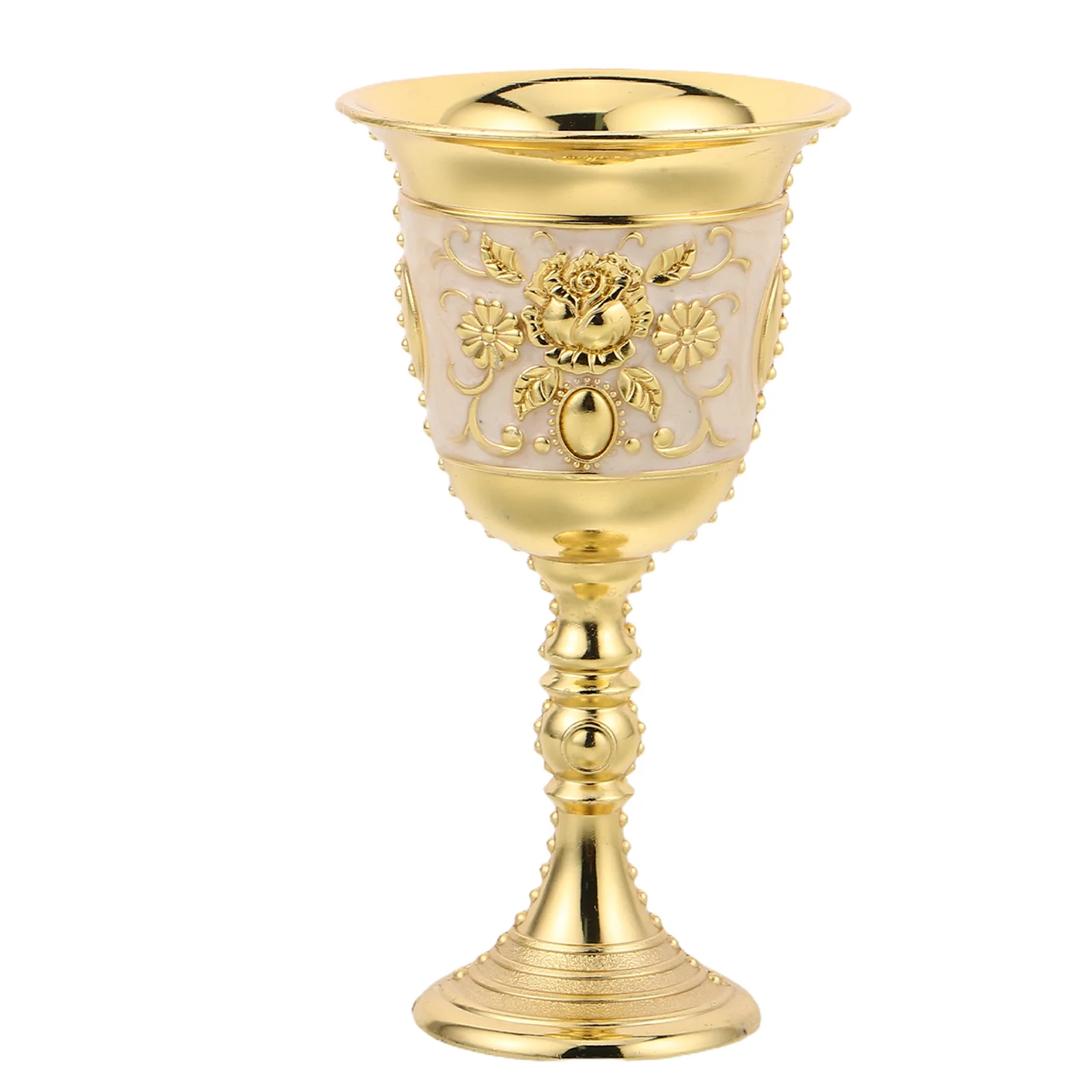 

Vintage Chalice Goblet Royal Embossed Rose Metal Wine Cup for Medieval Party Dessert Drinking Vessel Decorative
