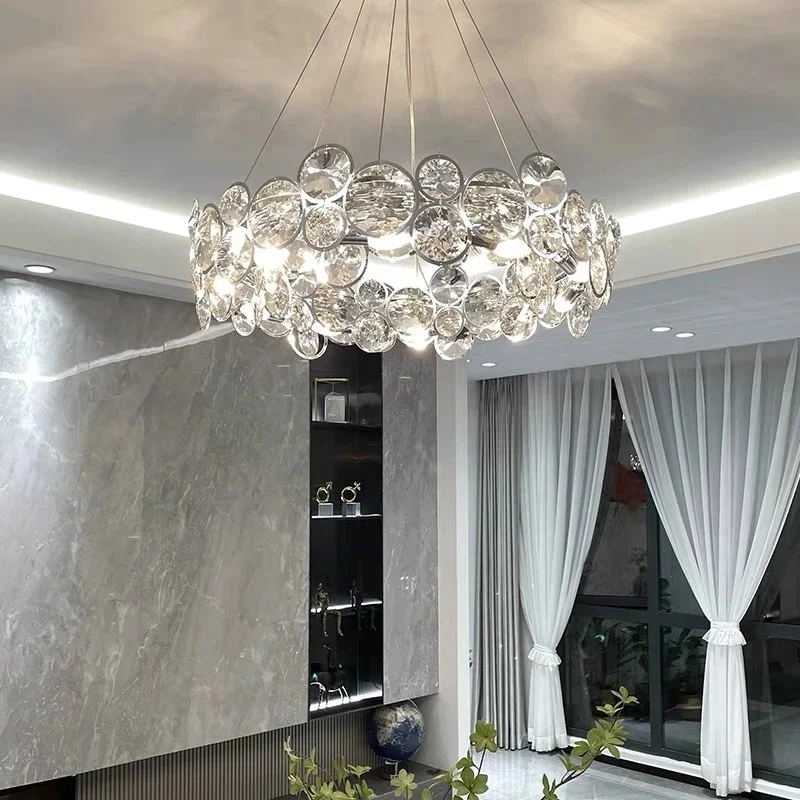 

Modern Luxury K9 Crystal Chandeliers Ring Chrome Lustre Cristal Ceiling Pendant Lamp Fixtures Living Home Decoration Lighting