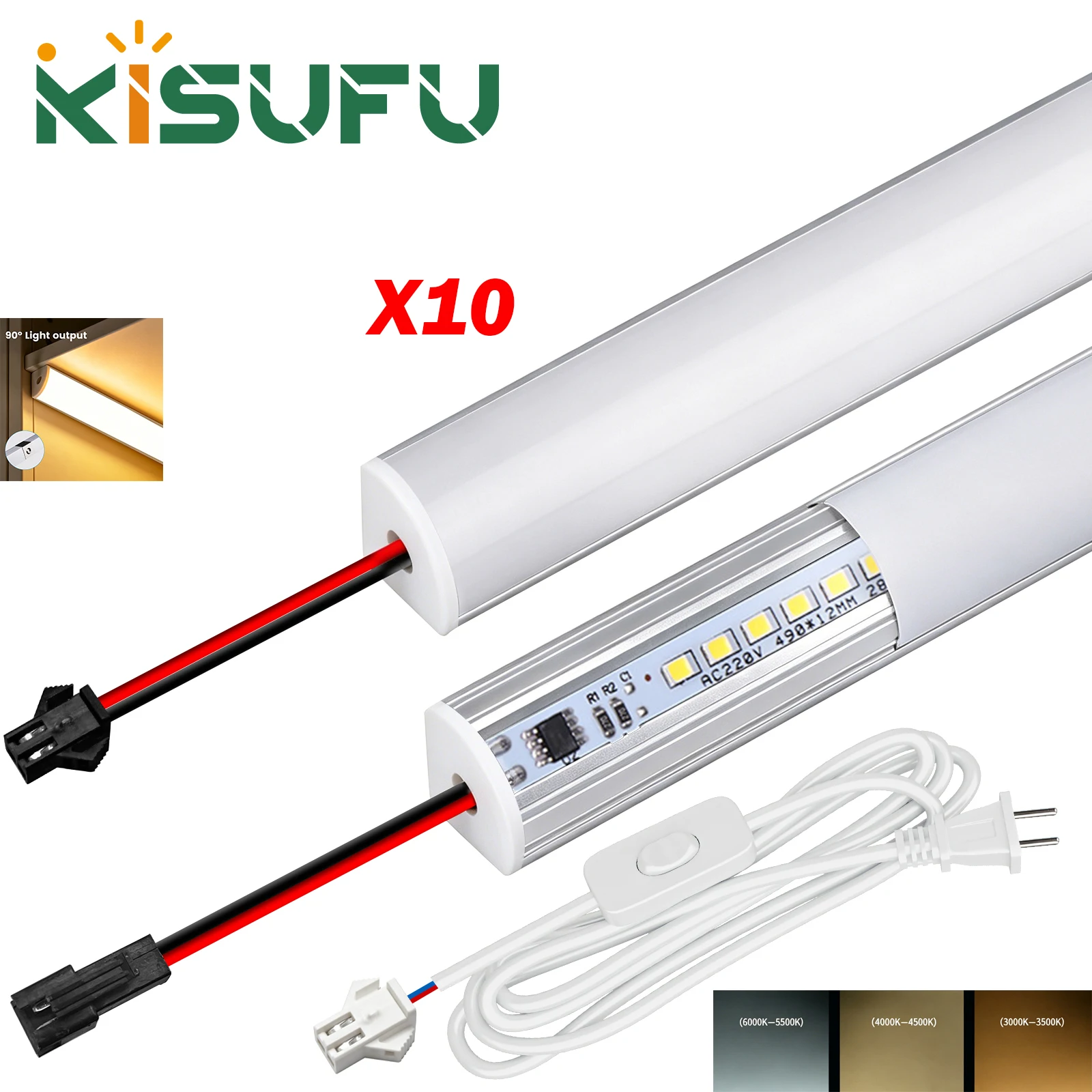 220V LED Bar Light Tube Switch Plug 30/40/50CM White Natural Warm Aluminum LED Fluorescent Tube Garage Desk Cabinet Lamp 1-10Pcs