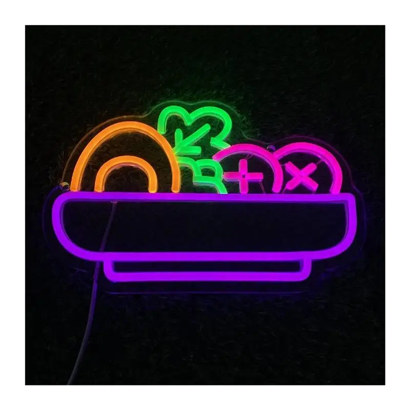 Saluta Bowl Neon Sign Creative Fruit Vegetable Wall Decor For Kitchens Restaurants CafesJuice Bars Dining Areas 20cmx30cm
