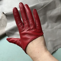 Red Sheepskin Gloves Men's Half-palm Leather Gloves Women's Driving Leather Gloves