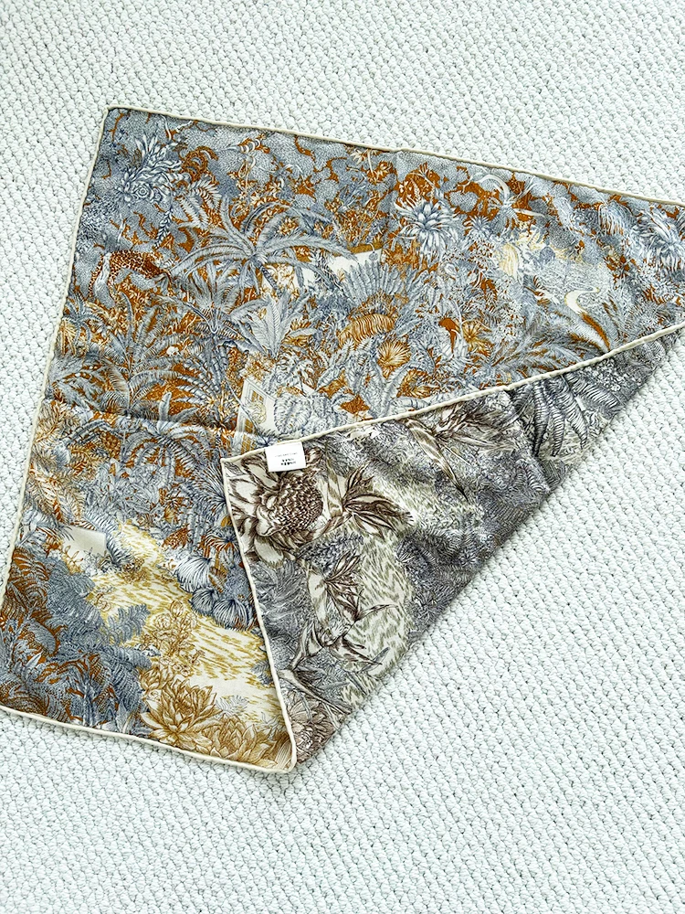 

Wool Silk Scarf 65CM Women Rolled Edges Shawls Luxury Double Faced Print Small Scarves Bandana Hair Neck Bag Accessories 65cm