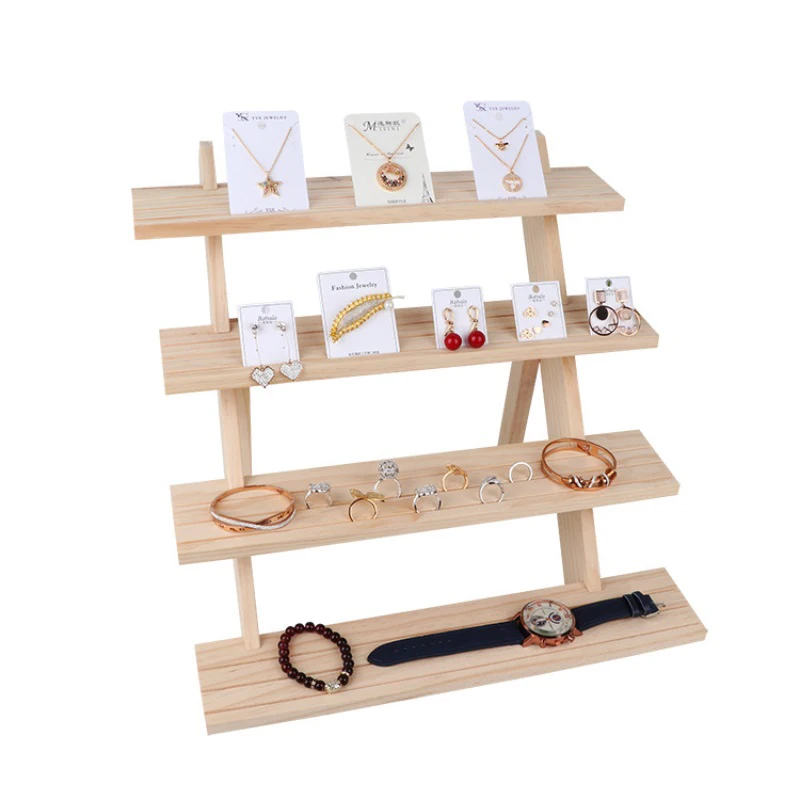 Wooden Shelf Ring Display Rack Multi-layer Earring Stud Jewelry Rack Removable Pendulum Earrings Card Jewelry Rack Home Storage