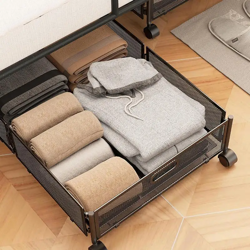 Under Bed Rolling Storage Organizer Foldable Large Capacity Shoe Organizer Containers with Wheels Home Storage Metal Drawer