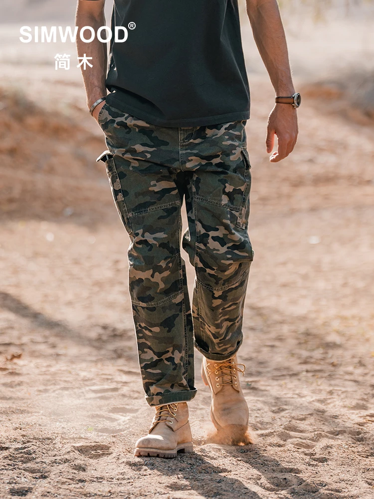 

Мужские свободные прямые брюки-карго SIMWOOD, черные камуфляжные тактические брюки-карго из 2024 хлопка, 100% г/м2, осень