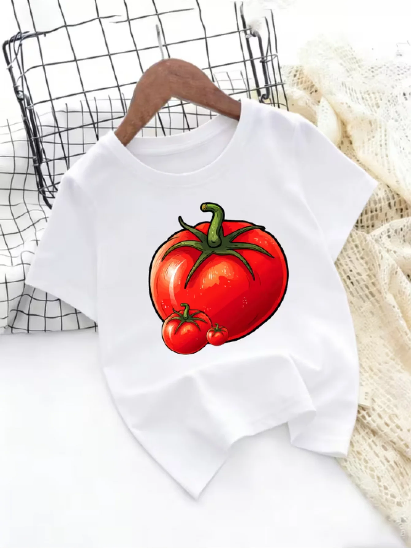 Vivid Fresh Tomato Pattern Graphic T Shirt Boys Girls Lovely Daily Short Sleeve Tee Family Matching Kids Casual Cotton Tops