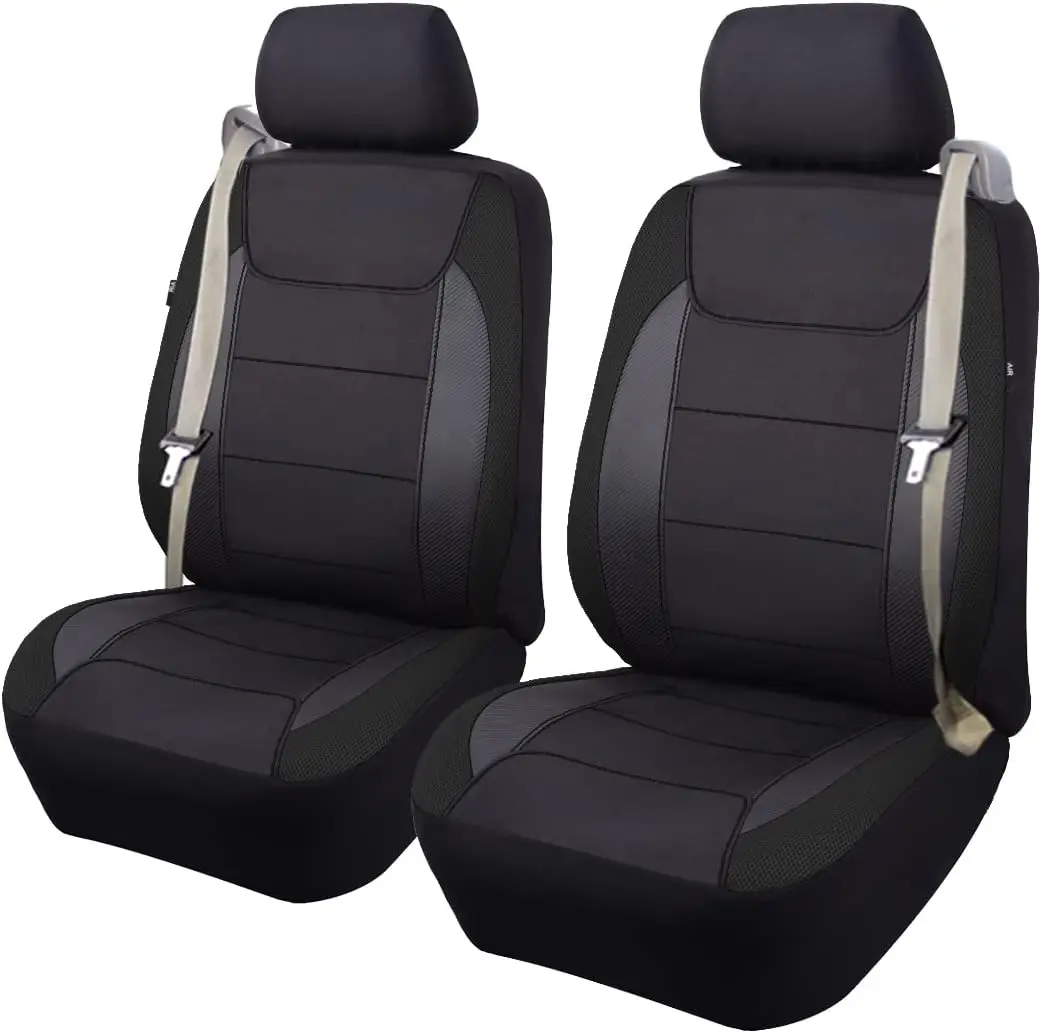 

Car seat Covers Air Mesh Fabric Sport Low High Back Bucket Back Pocket Arm Rest (Fronts-Low Bucket-Built-in Seatbelt Compatible)