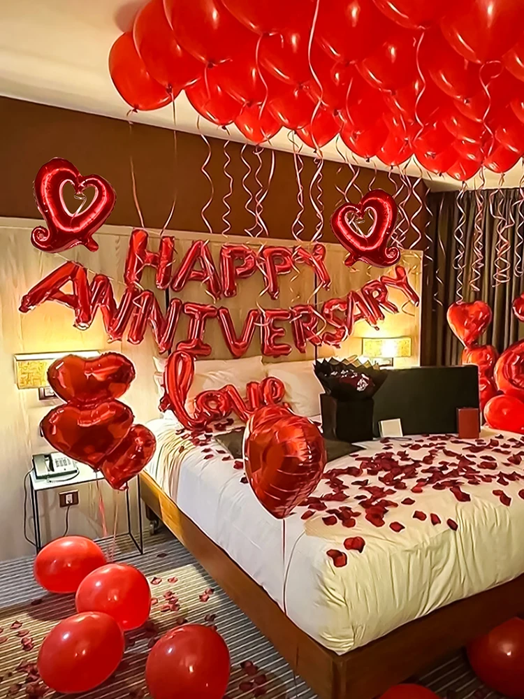 Anniversary balloon set, heart shaped balloons, suitable for Valentine's Day, wedding bridal shower anniversary party decoration