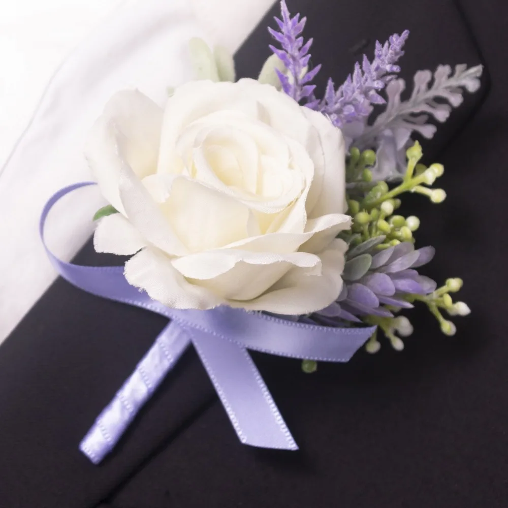 

Purple Artifical Flower Men Groom Pearl Wrist Corsage Buttonhole Bracelet Demoiselle d honneur Mariage