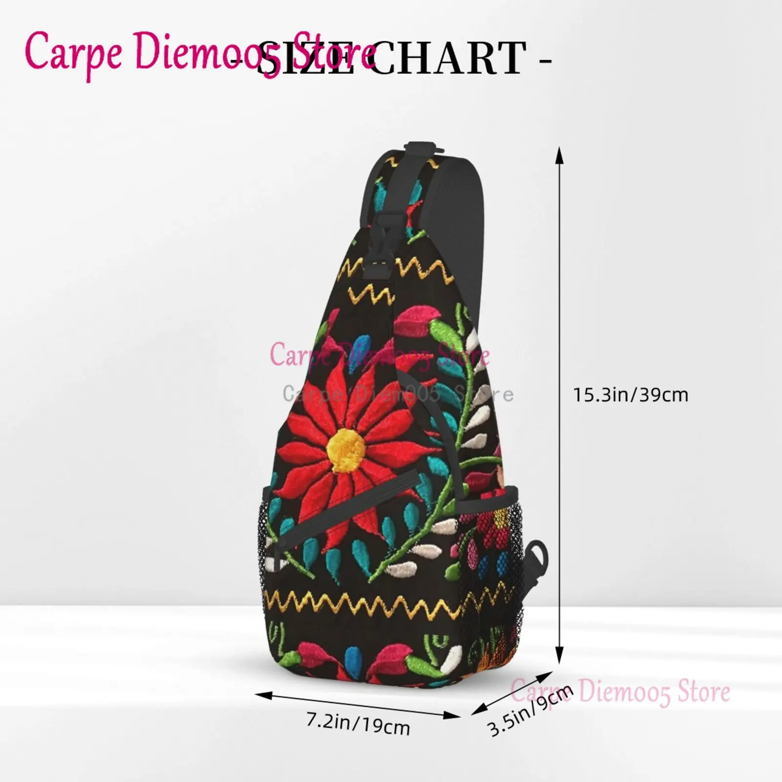 Mexican Flowers 3D Print Embroidery Sling Crossbody Chest Bag Men Shoulder Backpack for Hiking