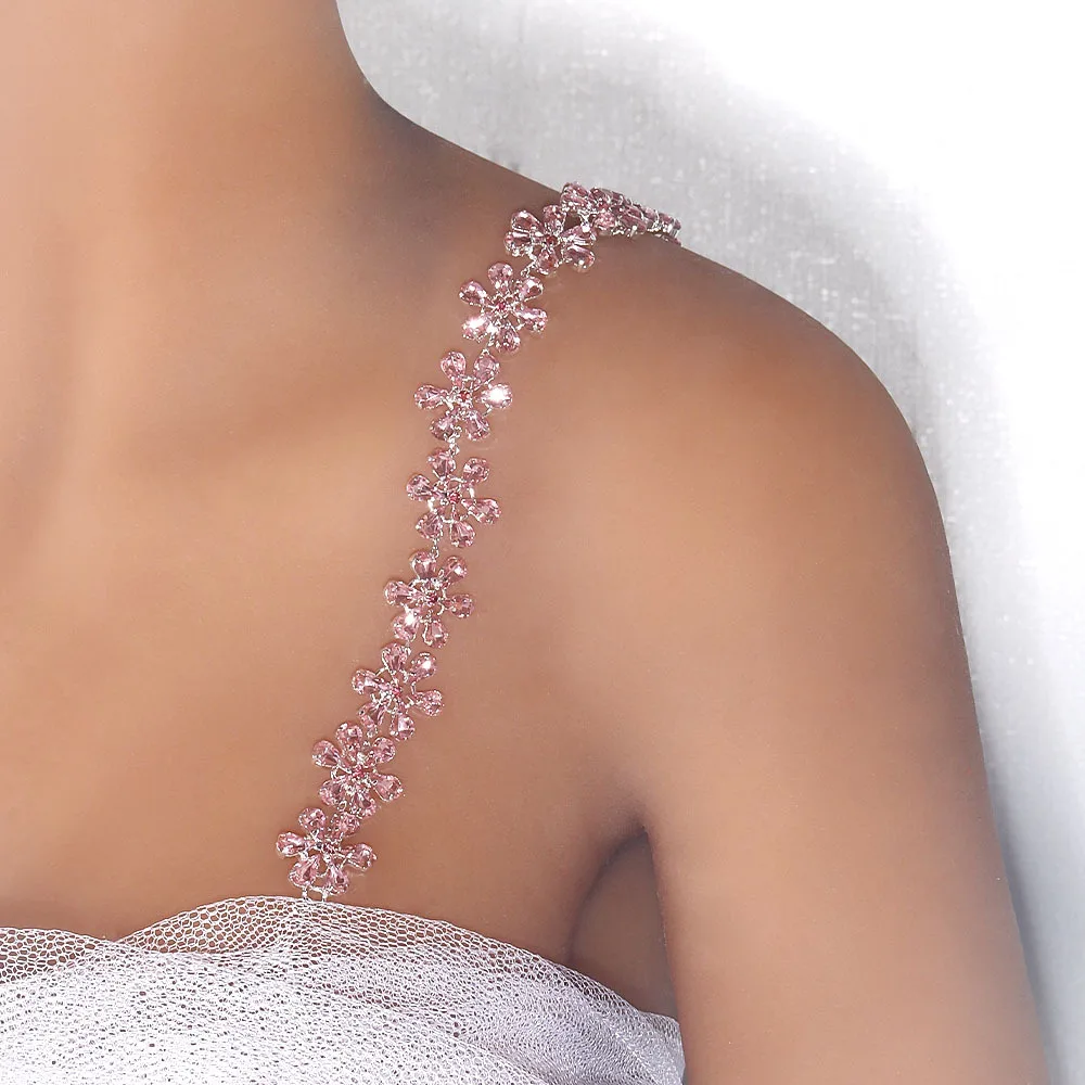 Floral Shoulder Strap for Women Rhinestone Flower Dress Strap Adjustable Sparkly Elegant Chic Party Wedding Adornment Velvet Box