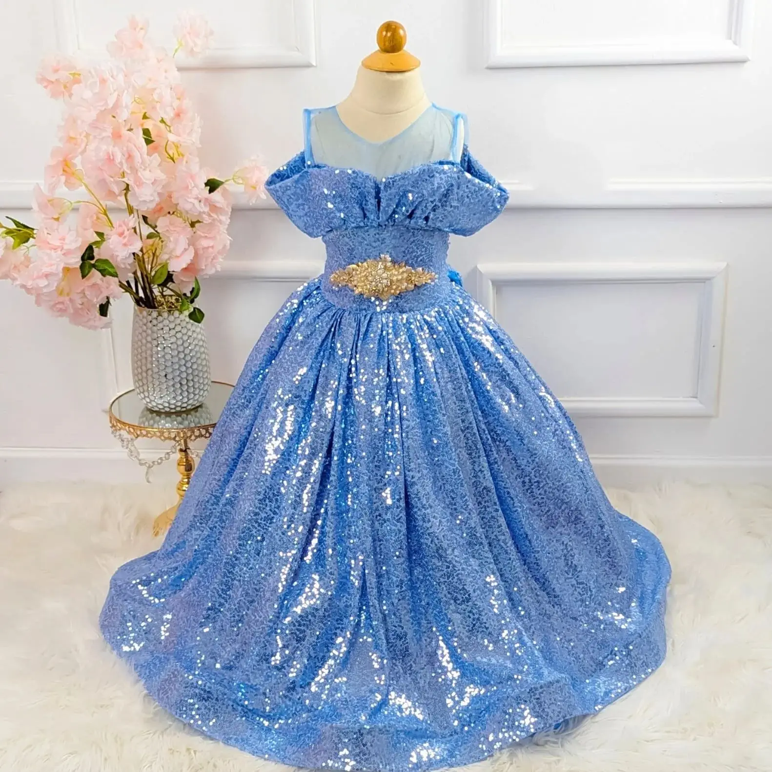 

Light Sky Blue Sequined Flower Girl Dress for Wedding Kids Outfit Party Dress Little Girl Dress Birthday Dress for Princess
