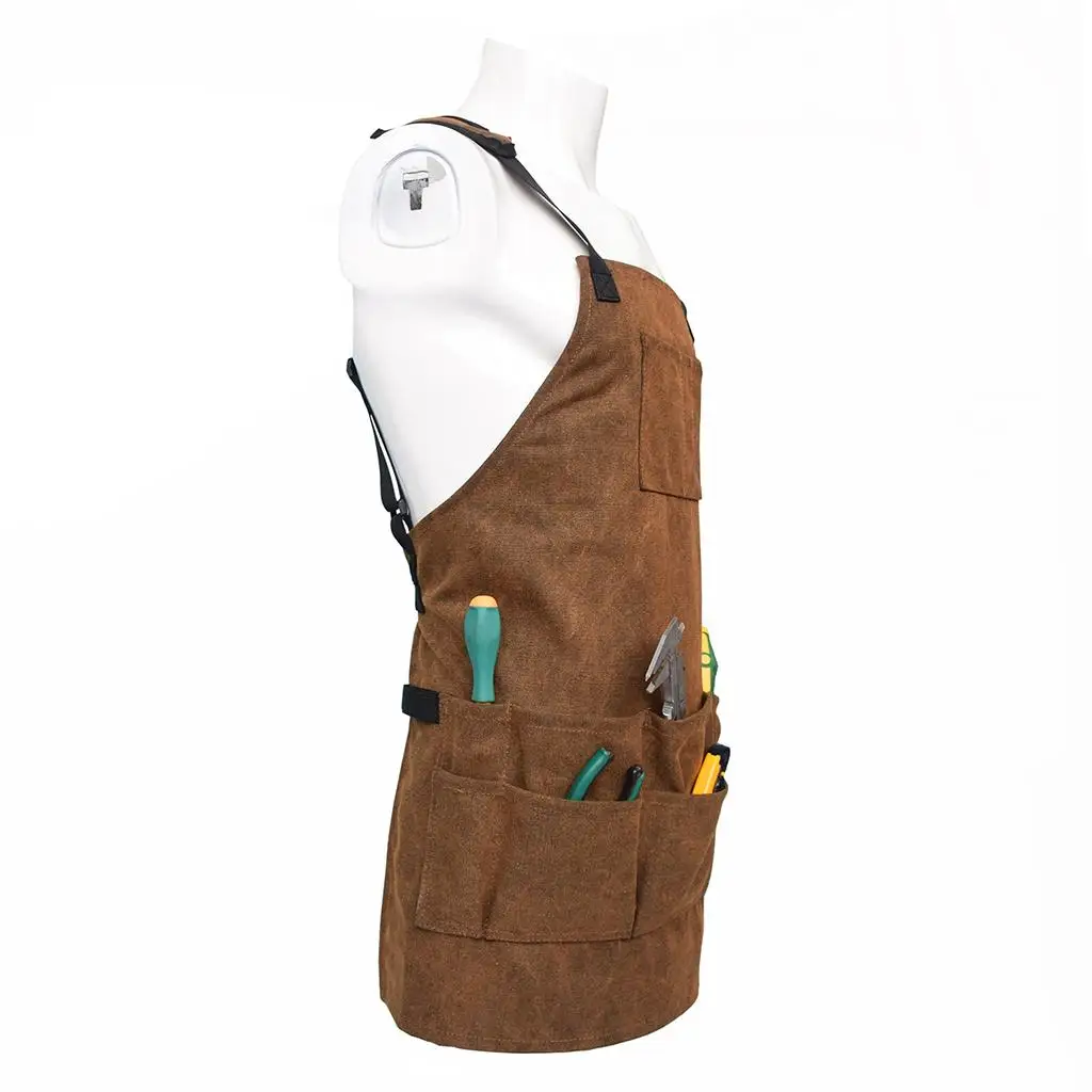 Canvas Apron W/ Pockets, Quick Release Buckle Adjustable Straps