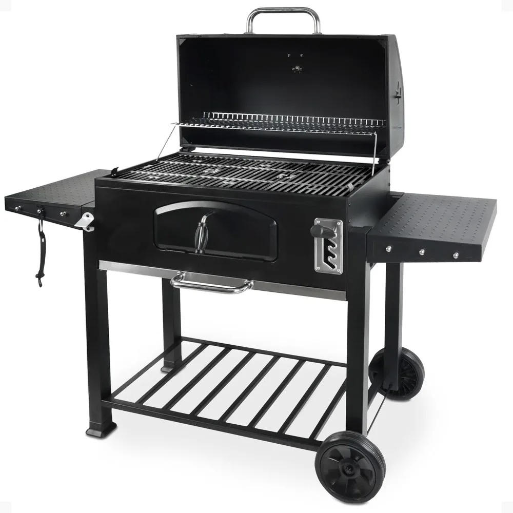 

Grill Boss Charcoal Grill with Large 32-Inch Cooking Area - Includes Warming Rack, Side Shelves, Bottom Storage and Wheels for O