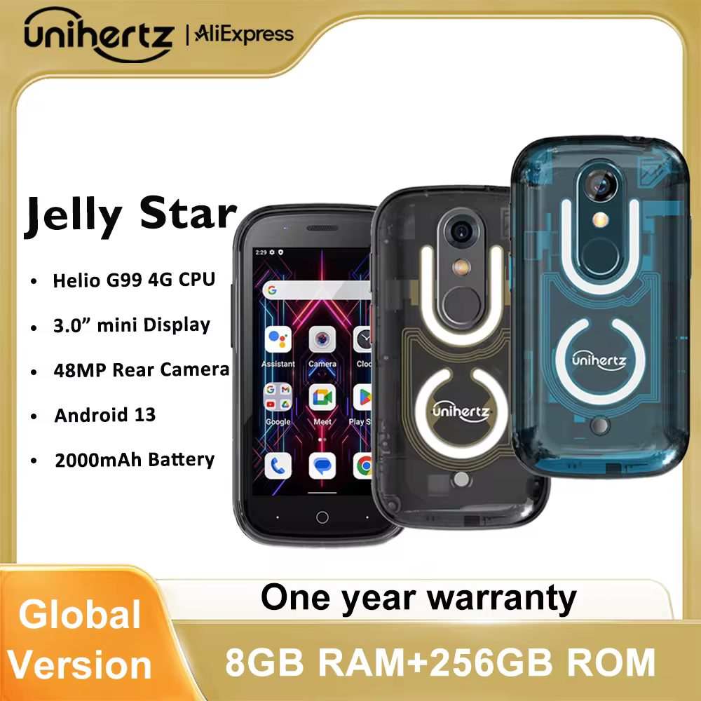 Unihertz כוכב ג 'לי אנדרואיד 13 8GB 256GB Led אור סמארטפון שקוף Backshell 48MP 3 אינץ 2000mAh