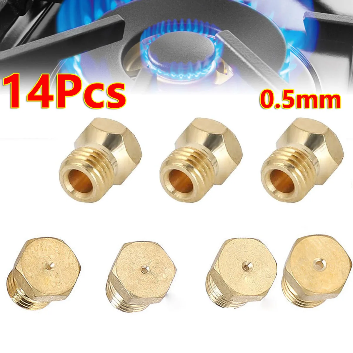 

14Pcs 0.5mm Burner Gas Hob LPG Conversion Kit Jets Nozzles Propane Injectors Cooker Gas Cooking Stove Gas Jets M6*0.75mm Kitchen