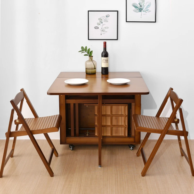 Folding dining table household small apartment dining simple modern movable rectangular solid wood dining and