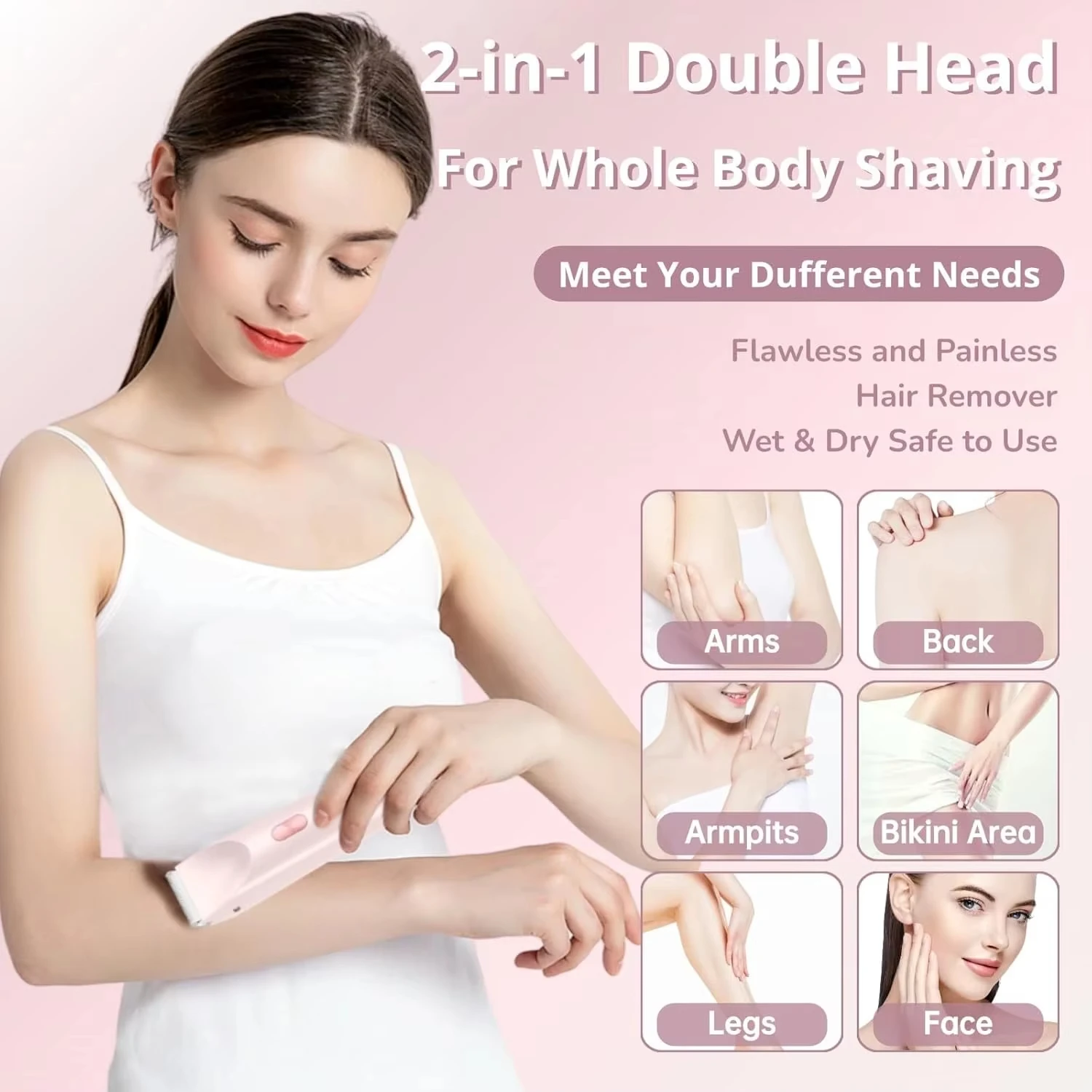2-in-1 Woman Hair Removal Electric Razor Device Portable Hair Removal Knife Cordless Painless Body Groomer Bikini Trimmer image 2
