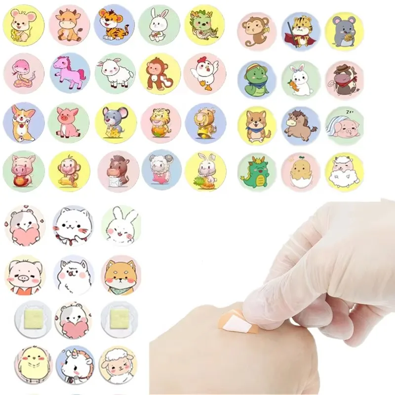 10-100Pcs Cartoon Round Band Aid First Aid Wound Dressing Patch Plasters Tape For Children Kids Adhesive Bandages Woundplast