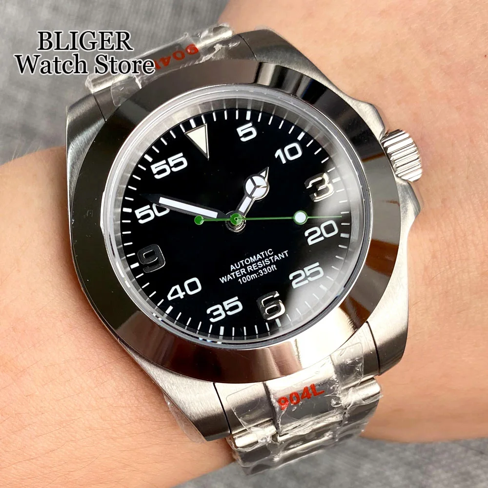 

BLIGER 39mm NH35A Automatic Movement Men's Watch Black Dial Luminous Polished Bezel Steel Bracelet New Clock Montre homme