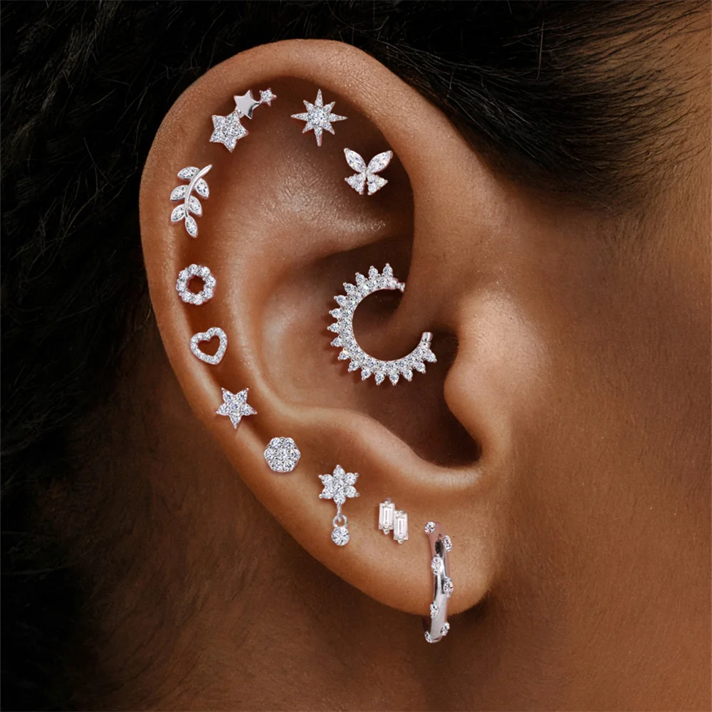 CANNER 1PC Classic Geometric Moissanite 925 Sterling Silver Flat Head Thread Ear Bone Puncture For Women Stud Earrings Jewelry view 3
