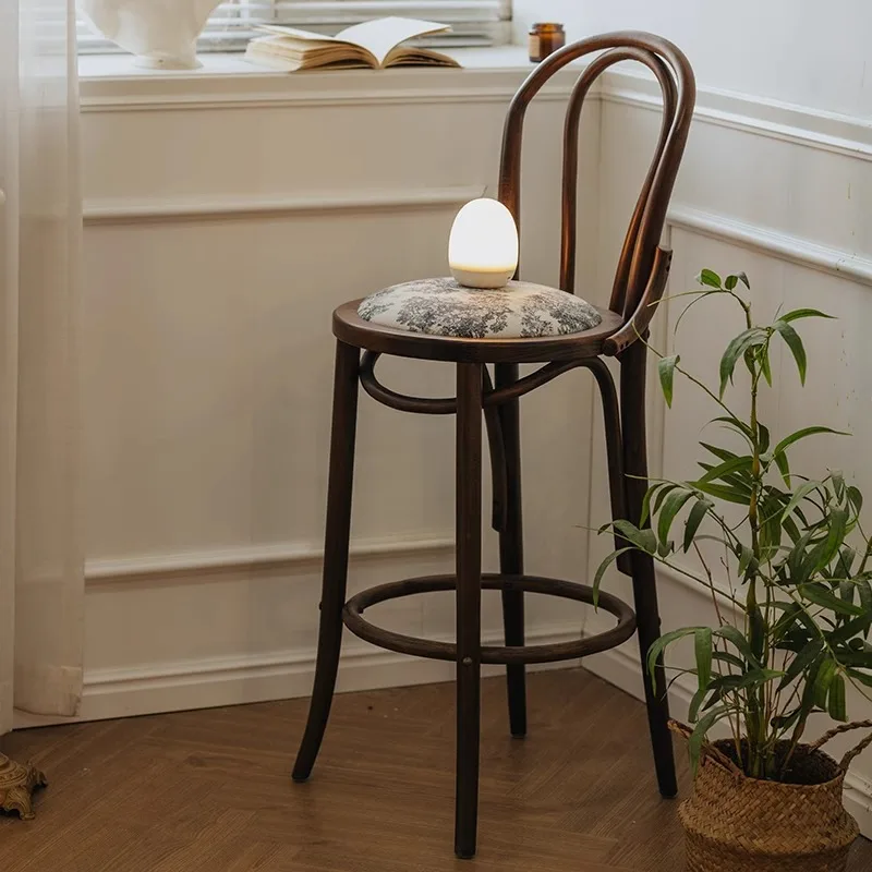 For Solid Wood Bar Chair Printed High Stool Household Water Bar Counter Solid Wood High Chair Retro