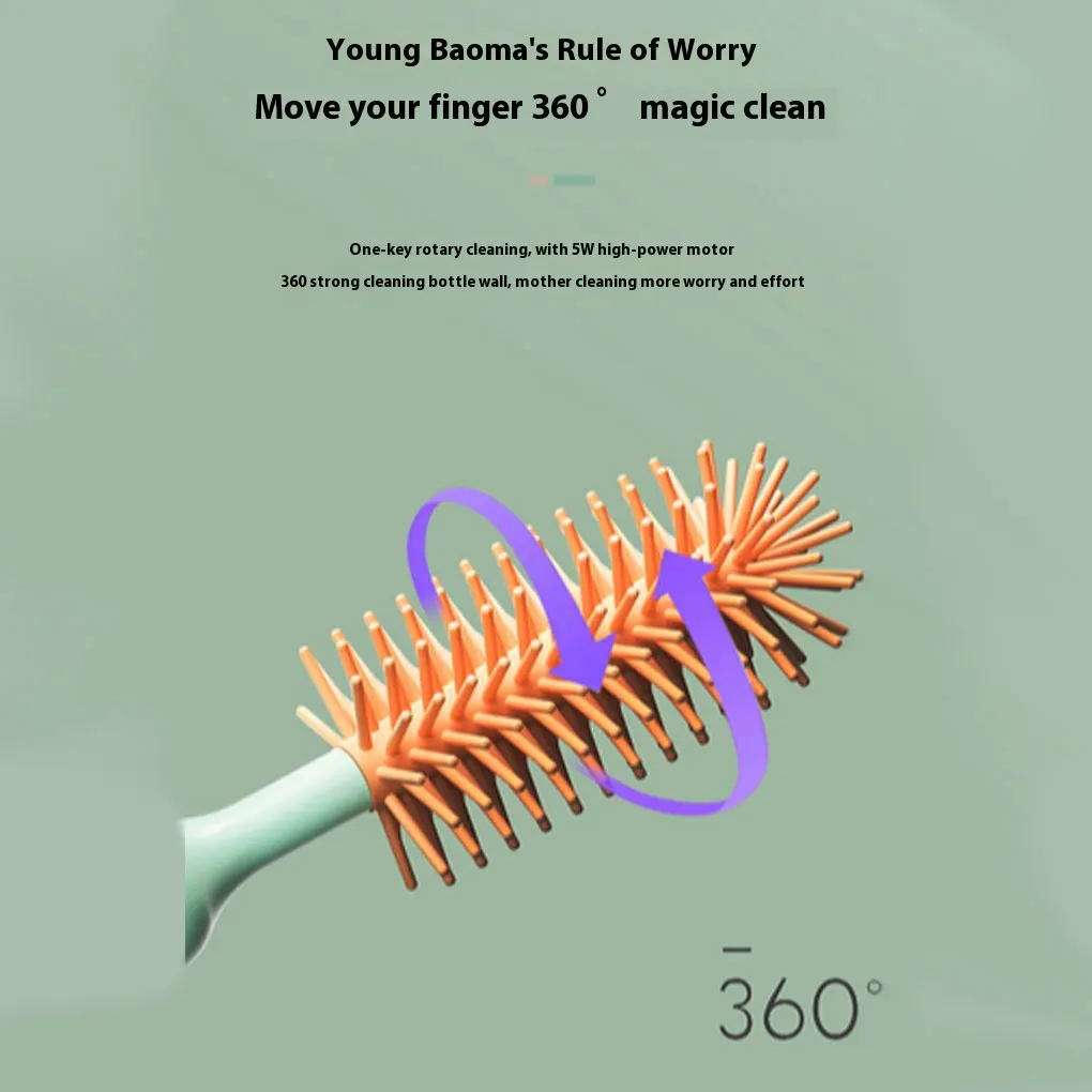 فرشاة تنظيف زجاجات الأطفال المحمولة 360 درجة، فرشاة تنظيف زجاجات الأطفال الكهربائية، 3 قطع باللون الوردي #2