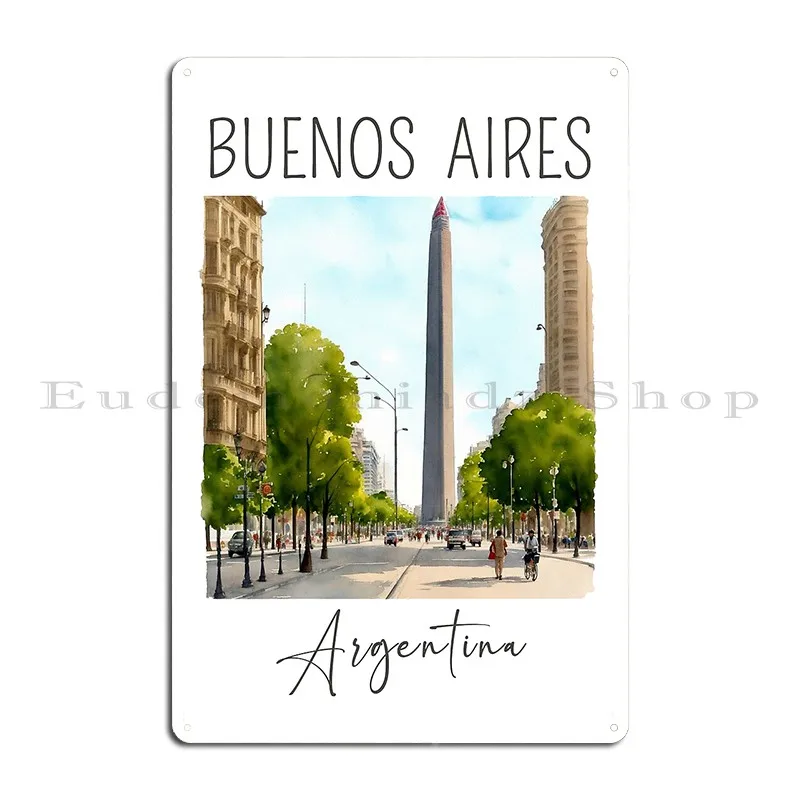 Watercolor Design Of Buenos Aires Argentina Metal Signs Pub Party Plates Create Designer Wall Pub Tin Sign Poster