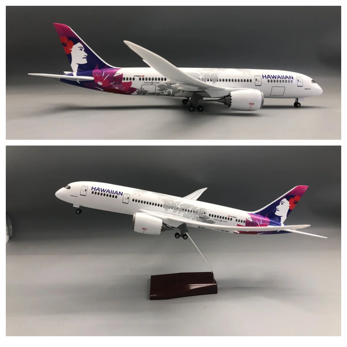 

43cm Hawaiian B787 Airlines Airplane Model 1/130 Scale Aircraft Resin Collectible for Aviation Enthusiast Souvenir Hobby Toy