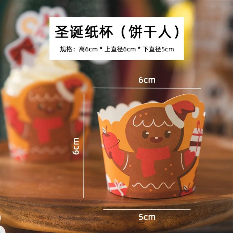 50pc Christmas Panettone Paper Mold Gingerbread Man Muffin Cupcake Paper Cups Santa Claus Cupcake Liners Baking Cup Wrap Navidad