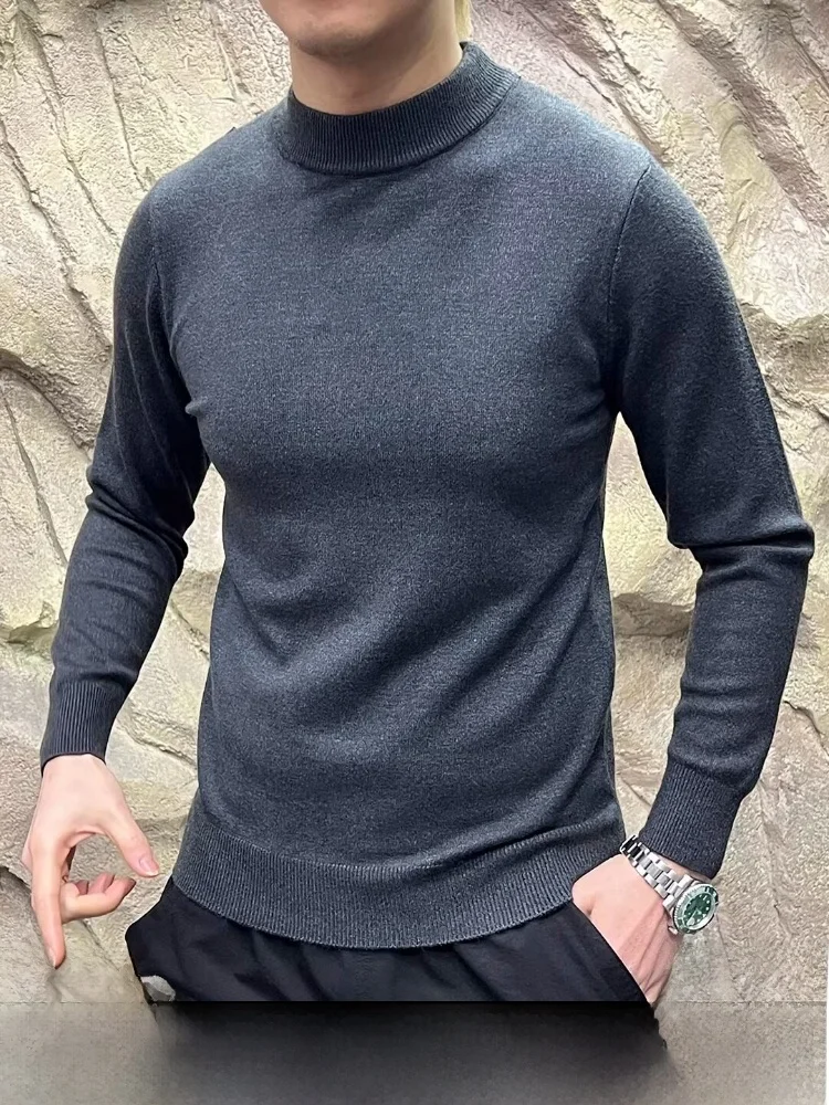 

Мягкий и эластичный вязаный свитер мужской с высоким воротником, удобный крой, длинный све, корейский Sle, полиэфирное волокно