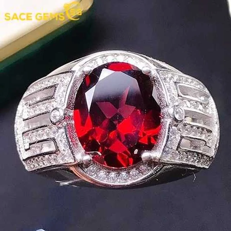 

SACE GEMS Resizable Natual 9*11MM Garnet Luxury Ring for Man 925 Sterling Silver Wedding Engagement Fine Jewelry Gift Wholesale