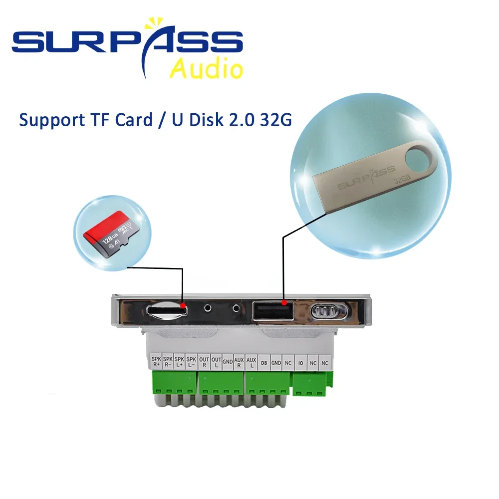 Smart Hotel Room Home Audio Bluetooth Amplifier In-wall Stereo Digital Player 86 Touch Key Background Music Controller USB TF