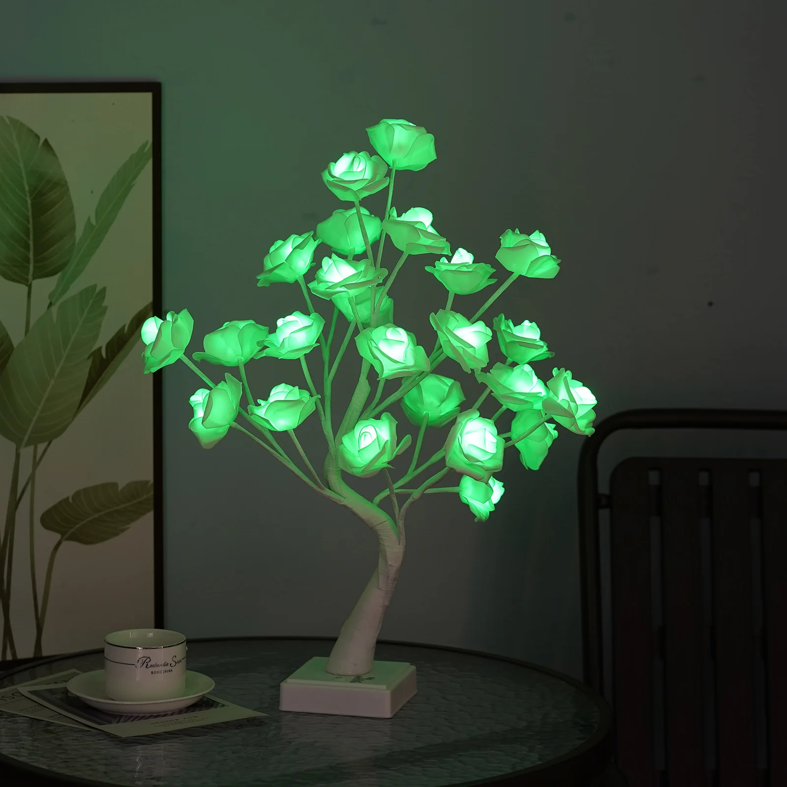 18 Colors Rose Flower Tree Lamp Remote LED Night Light USB/Battery Powered Table Desk Decor Wedding Christmas Gift for Women Mom