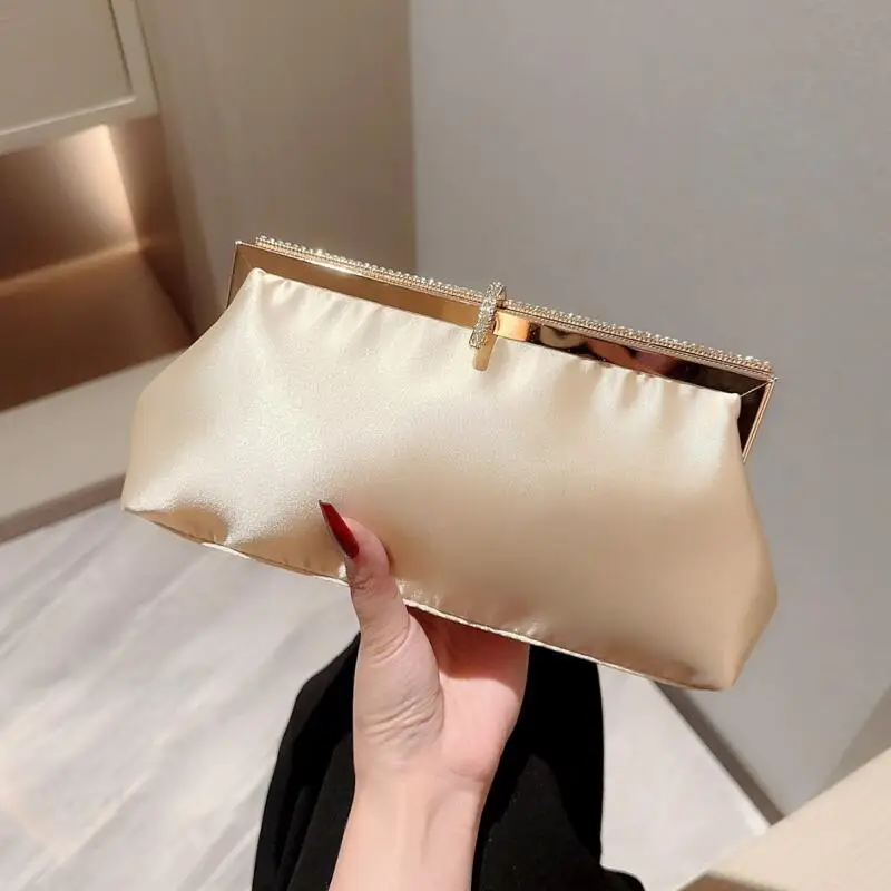 New Satin Evening Bags for Wedding Party Elegant Women Hook Lock Banquet Clutch Fashion Chain Sling Shoulder Bags Luxury Handbag