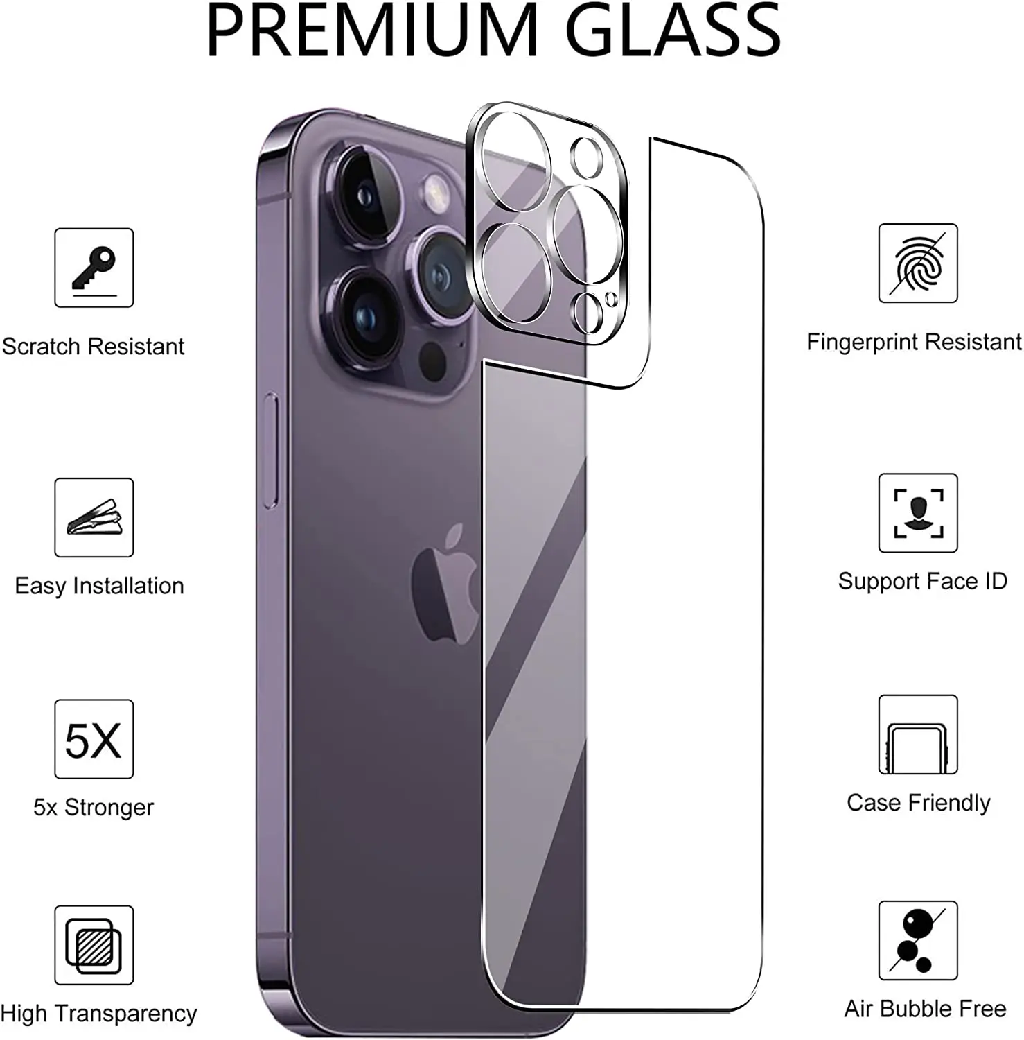 4in1[2 Rückglas + 2 Linsenglas] Klares gehärtetes Telefonglas für iPhone 16 15 14 Plus 13 12 Mini 11 Pro Max Rückbildschirmfolie – Detail 3