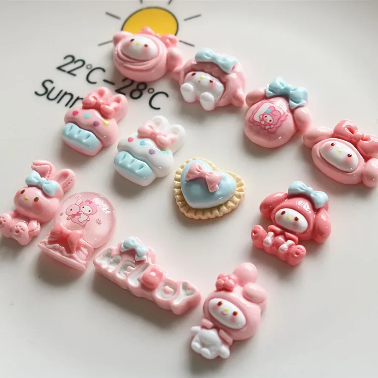 5pcs miniso series cute sanrio melody cartoon resin flatback cabochons diy crafts materials jewelry making charms