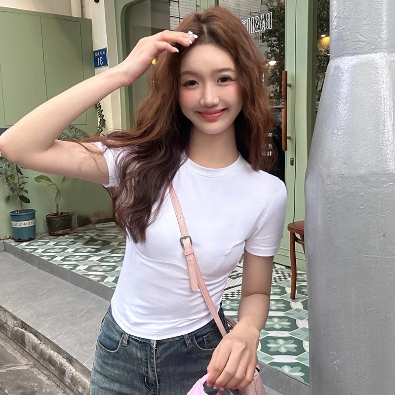 

Ультра-мягкая женская футболка с круглым вырезом из 95% хлопка, однотонная повседневная одежда с короткими рукавами