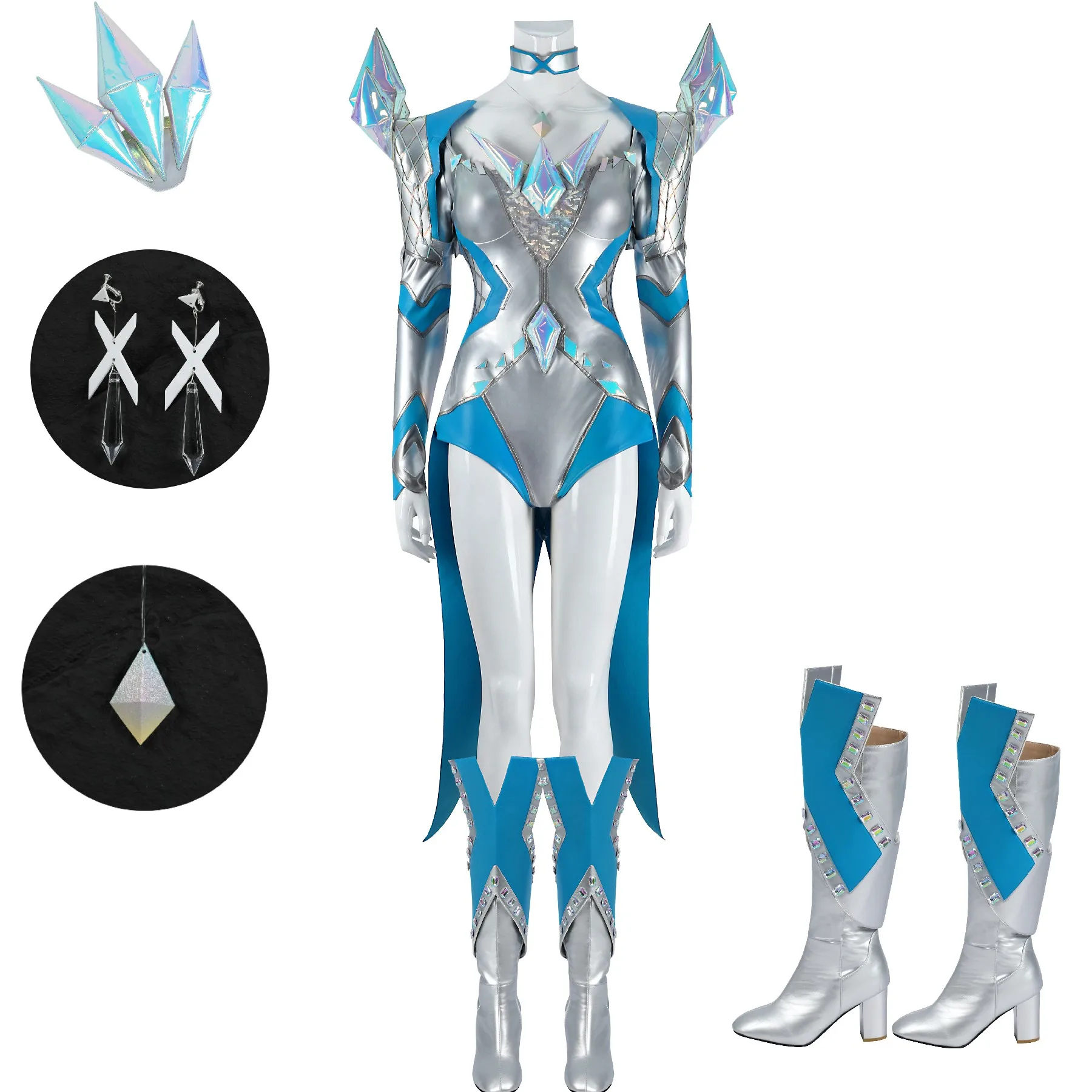

Emma Cosplay Costume White Rivals Queen White Faux Leather Jumpsuit Halloween Carnival Party Outfits