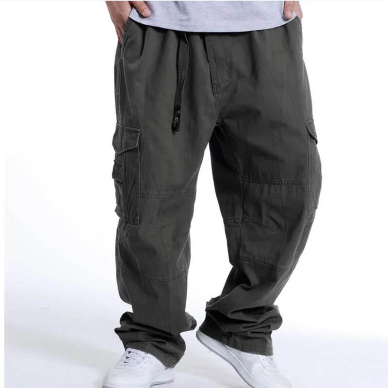 Plus Size 9XL 10XL 150KG Autumn summer Men cargo pants thick high street pants safari style pockets outdoor straight pants