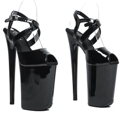Leecabe Sandalias de tacón alto de plataforma exótica, zapatos de baile en barra, PU de charol brillante, tendencia de moda, 23CM/9 pulgadas