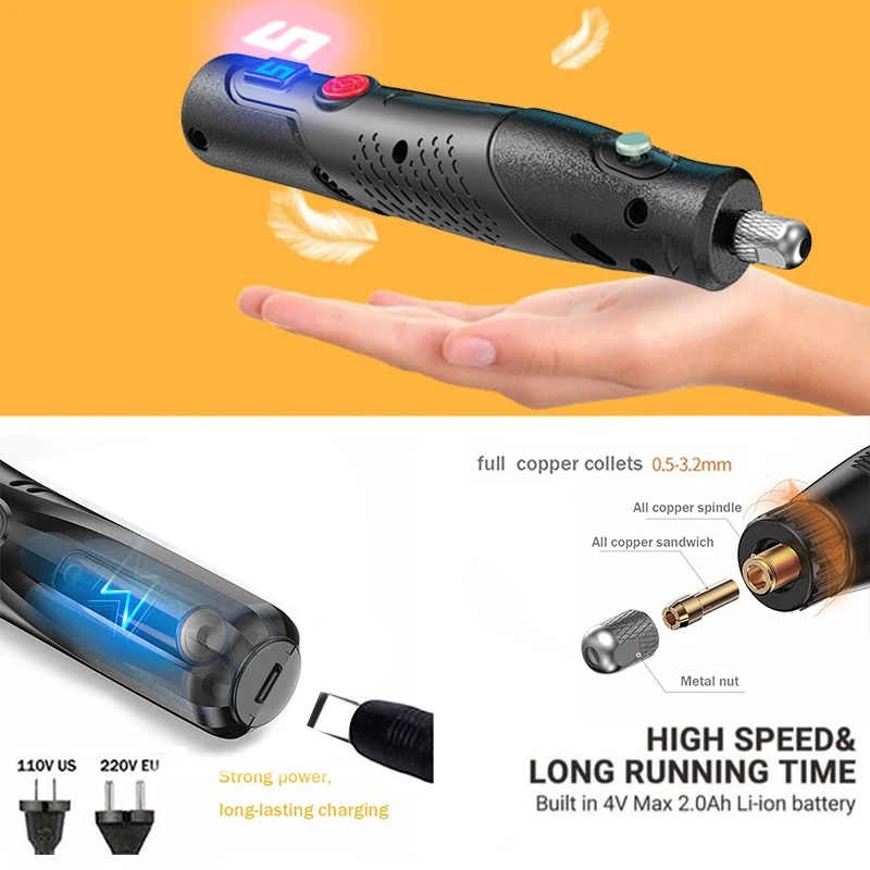 USB wireless mini Electric Drill  Grinder Engraver Pen Grinder Mini Drill Electric Rotary Tool Grinding Machine