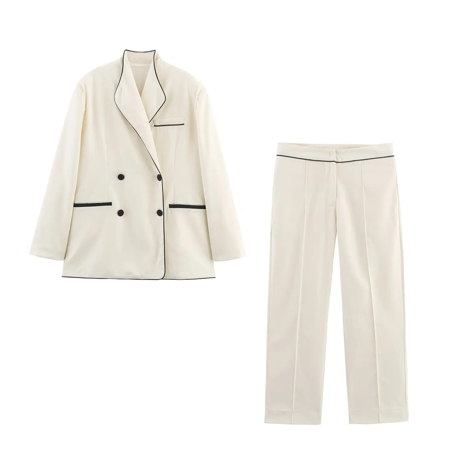 

2025 Women's Clash Trimmed Long Sleeve Blazer Autumn New Clash Trimmed Trouser Suit