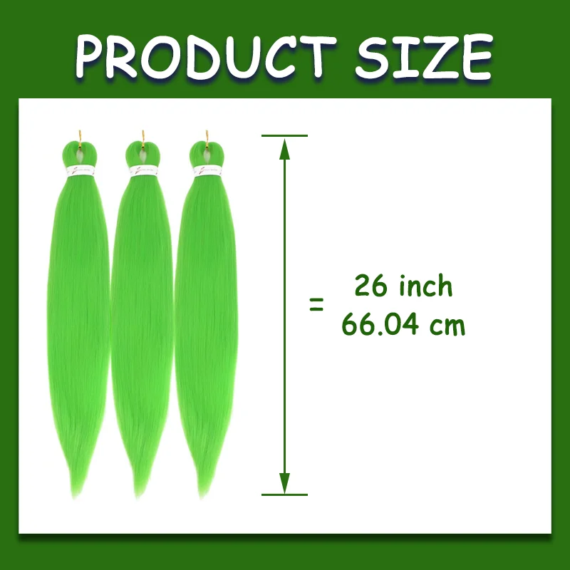 Capelli intrecciati verdi prestirati 26 pollici 3 confezioni di capelli intrecciati per trecce, impostazione estensioni dei capelli intrecciati sintetici (26 pollici)