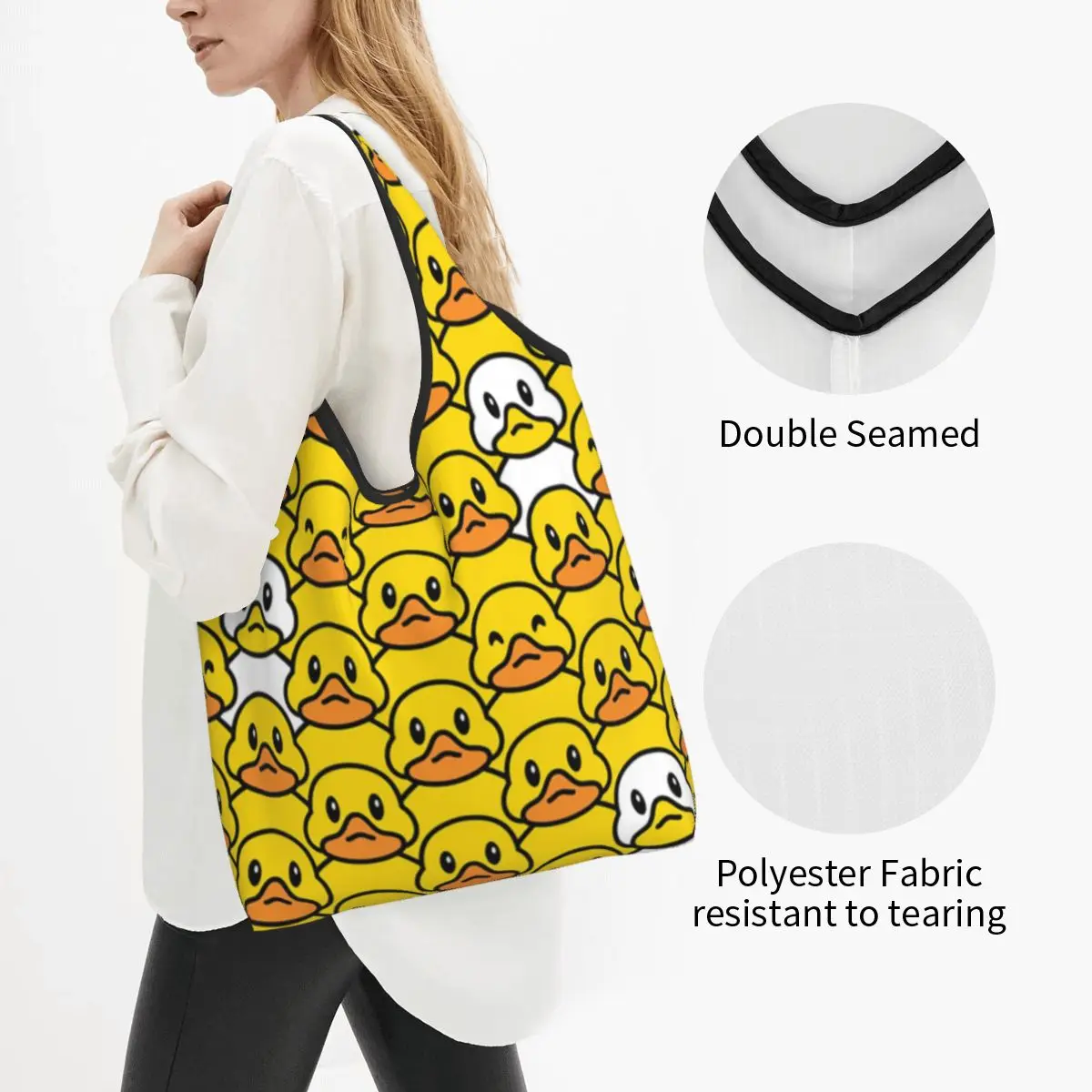 Custom Classic Cartoon Rubber Duck Shopping Bags Women Portable Big Capacity Groceries Shopper Tote Bags