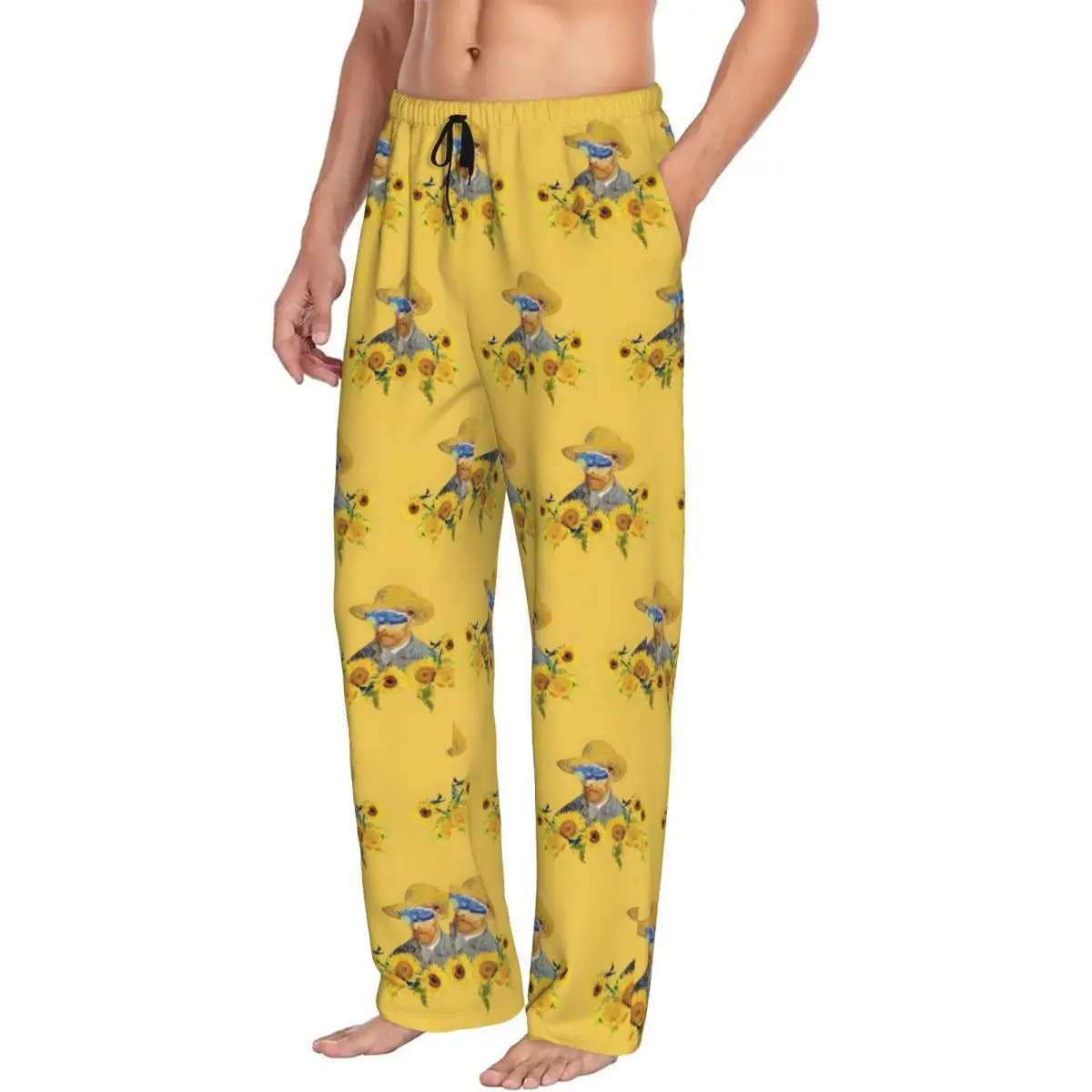 Custom Vincent Van Gogh Pajama Pants Men Sunflowers Sleepwear Lounge Sleep Bottoms Stretch with Pockets view 2